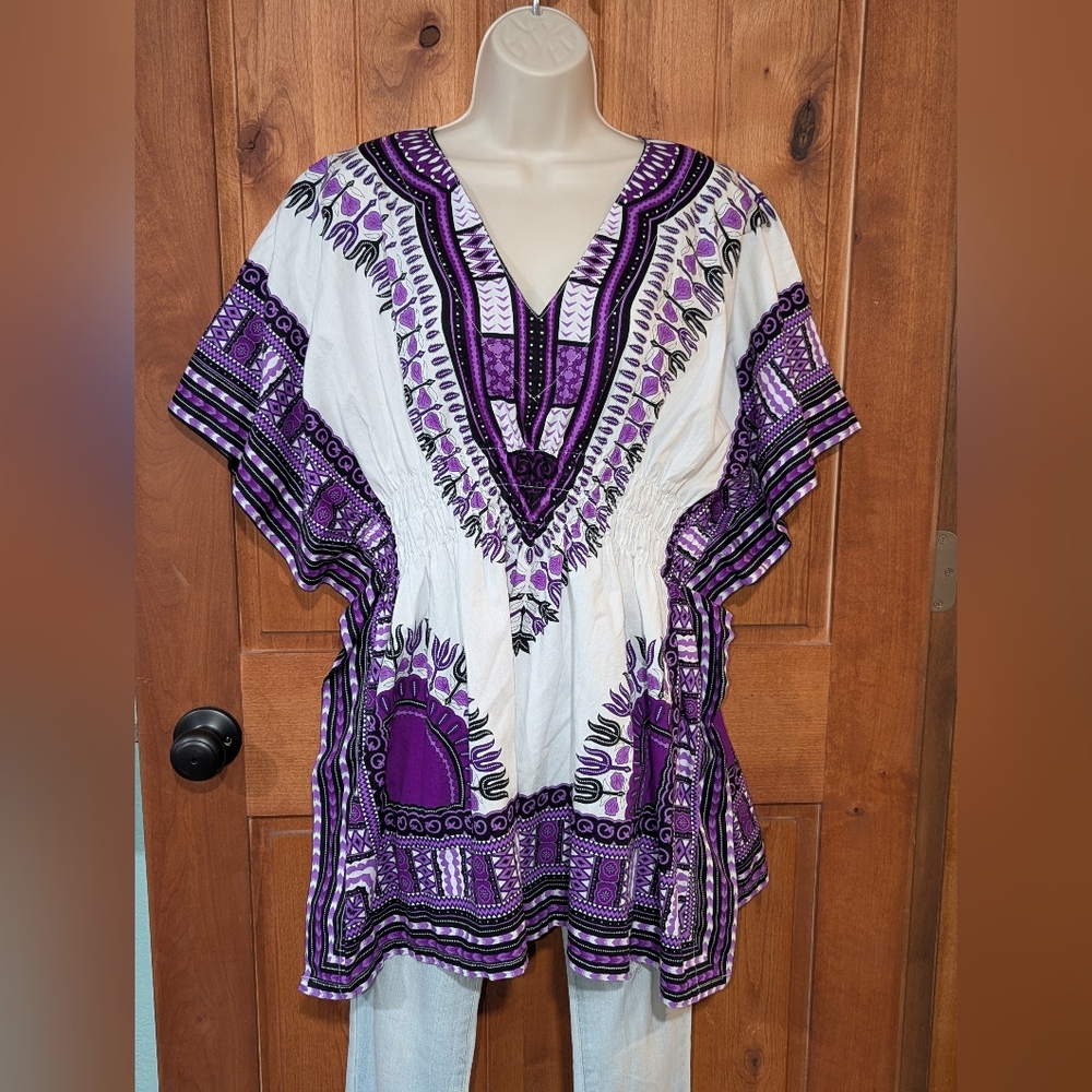 Purple and White Women's Tunic Top